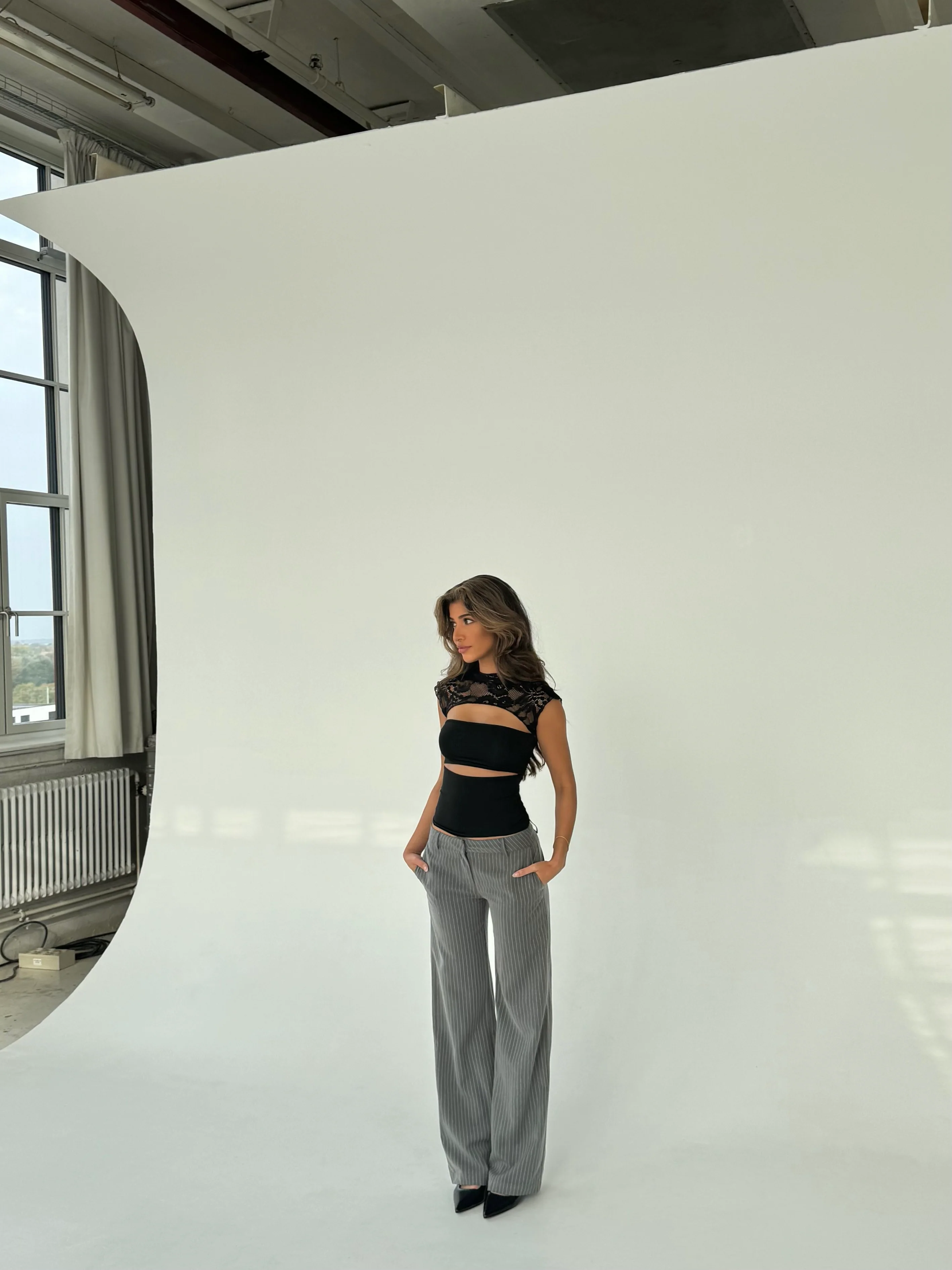 Lina Low waist Hosen - grau gestreift - Image 3