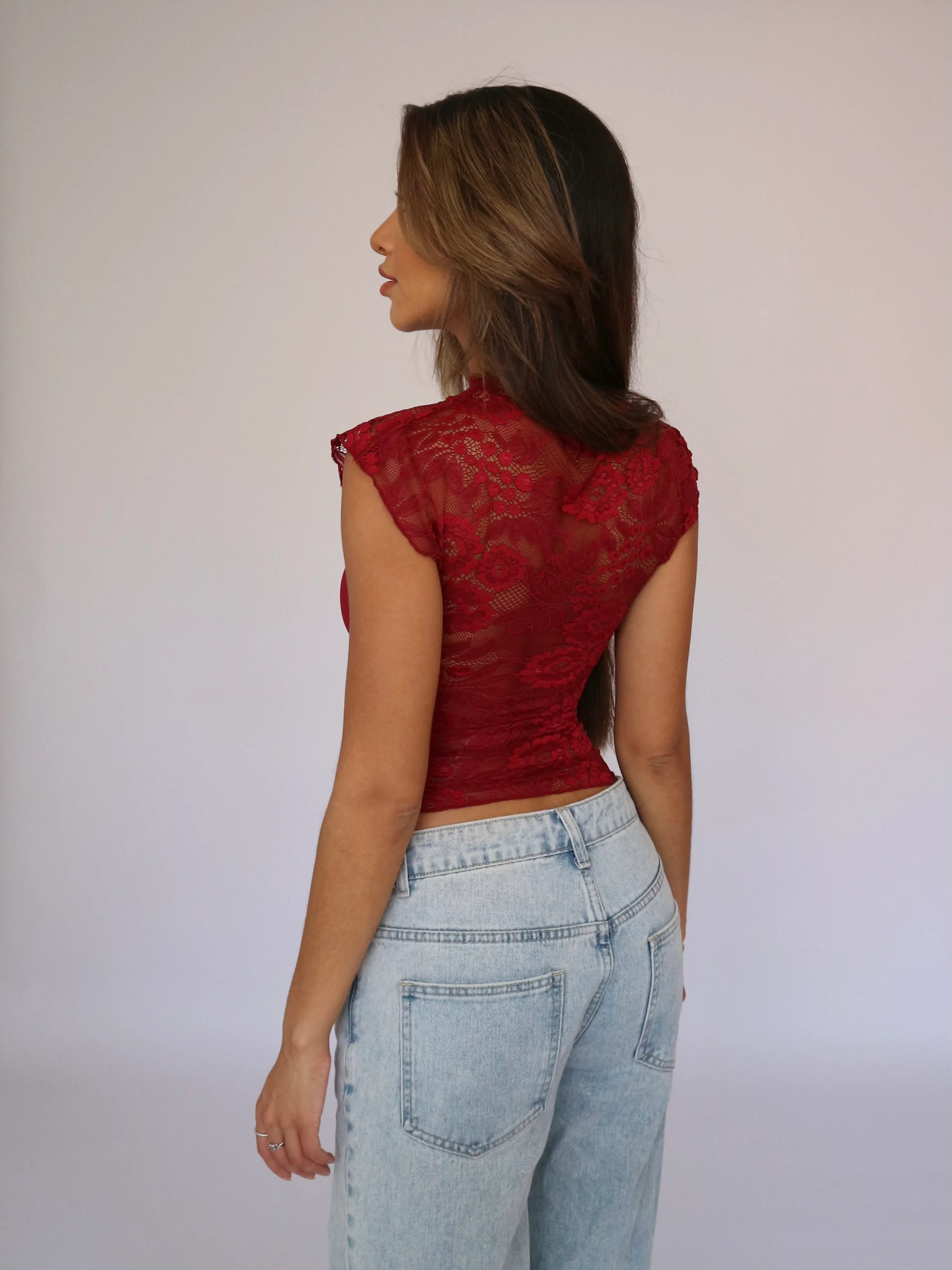 Lucy Lace Top - Dunkelrot - Image 3