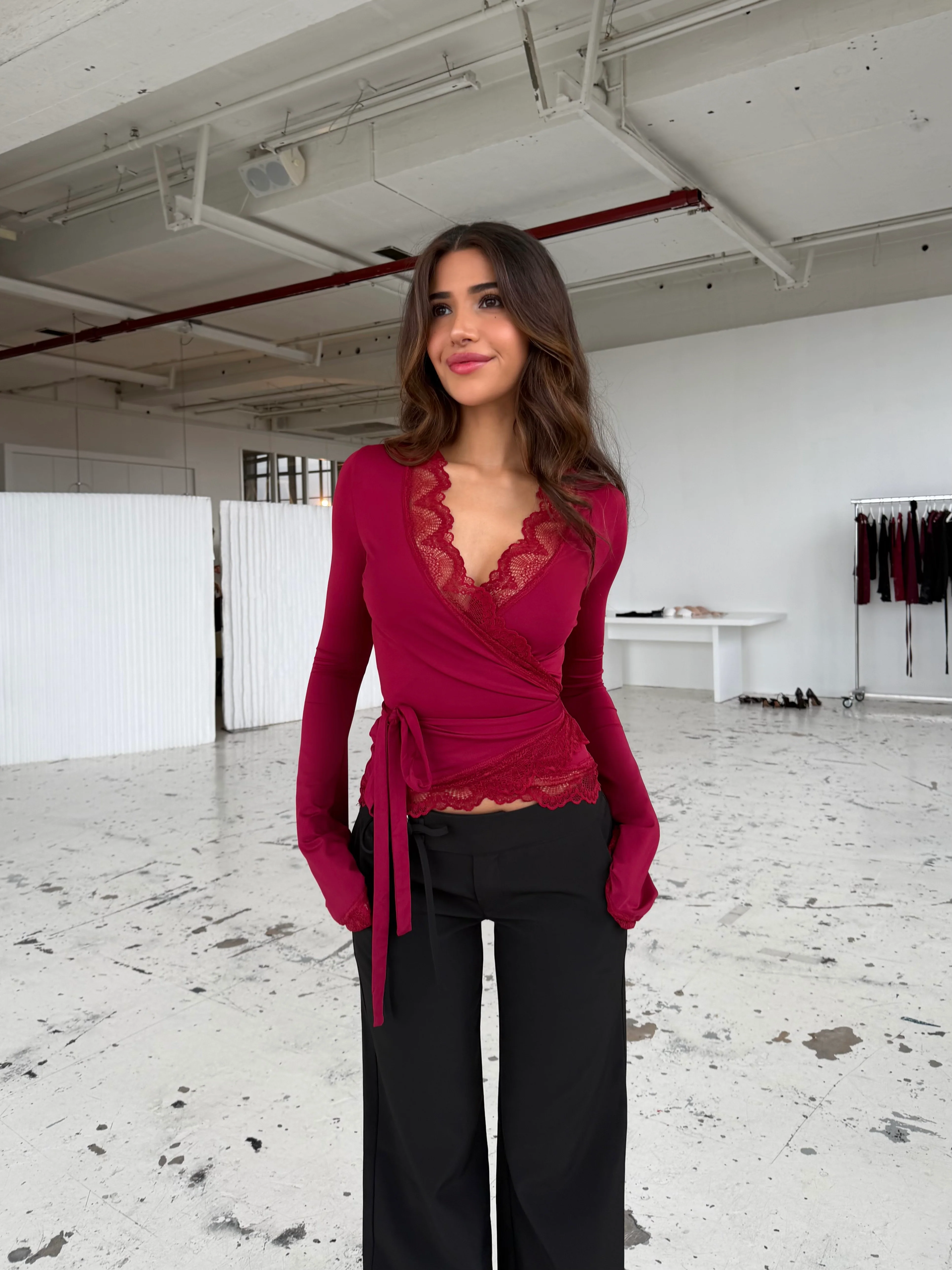 New Ballerina Basic Lace Top - Dunkelrot - Image 4