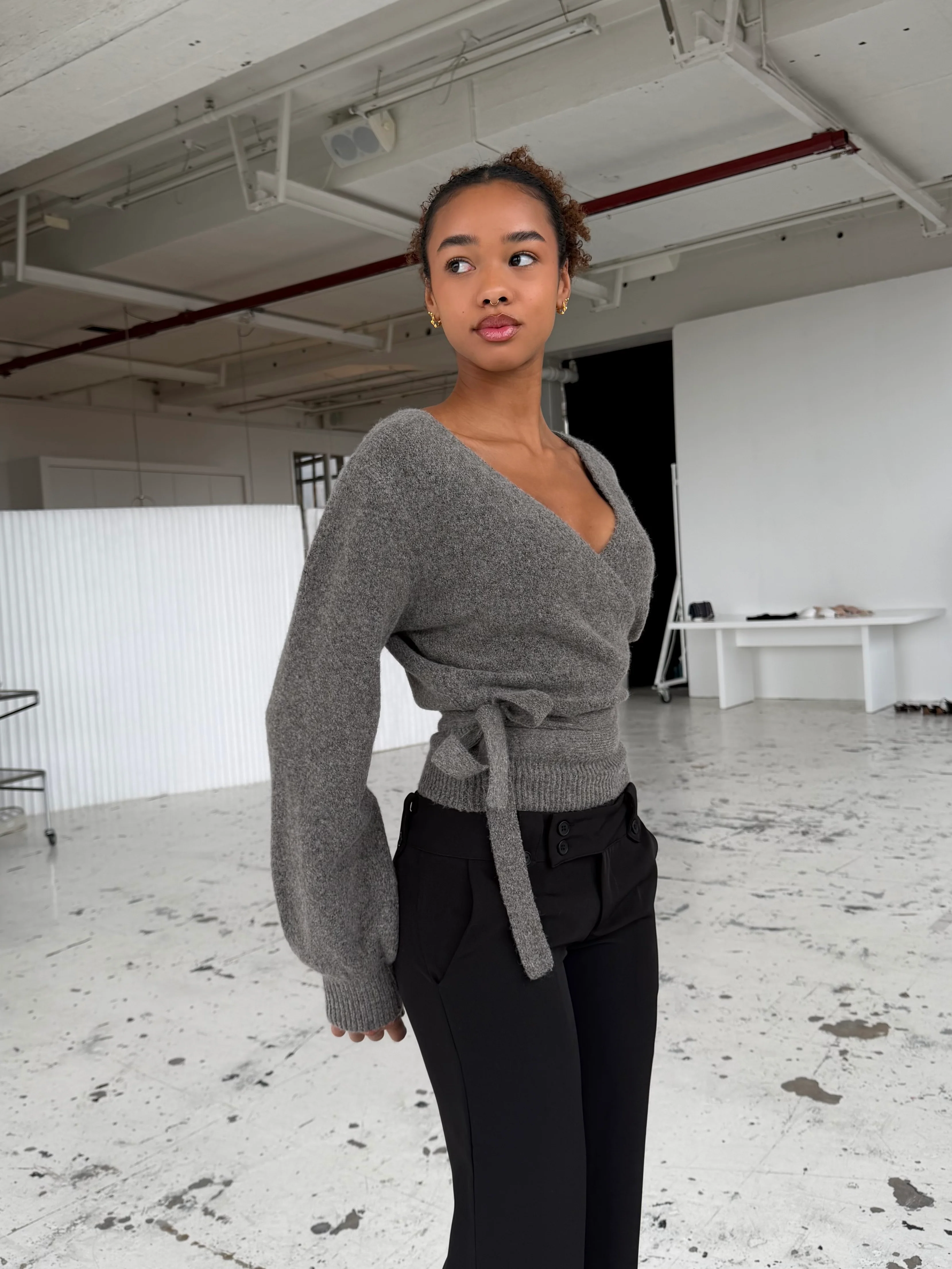 Wool blend wrap cardigan - hellgrau/braun  - Image 2
