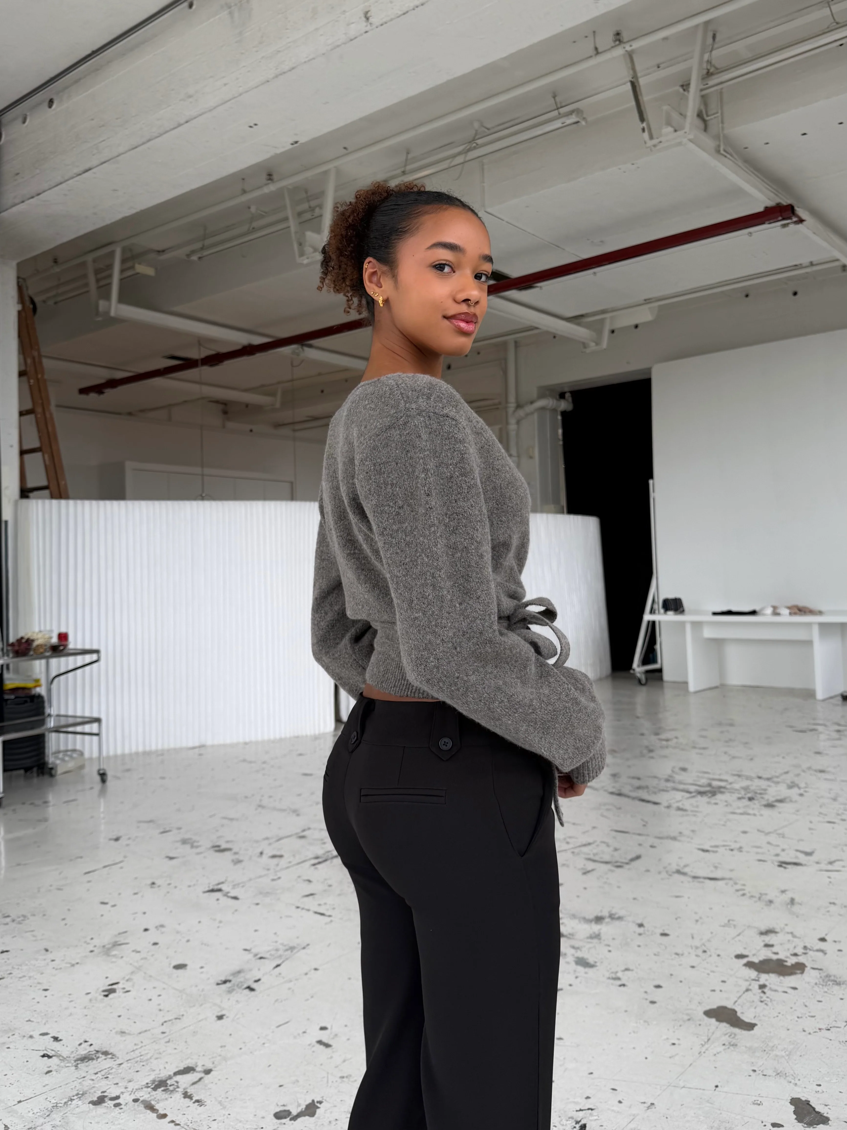 Wool blend wrap cardigan - hellgrau/braun  - Image 3