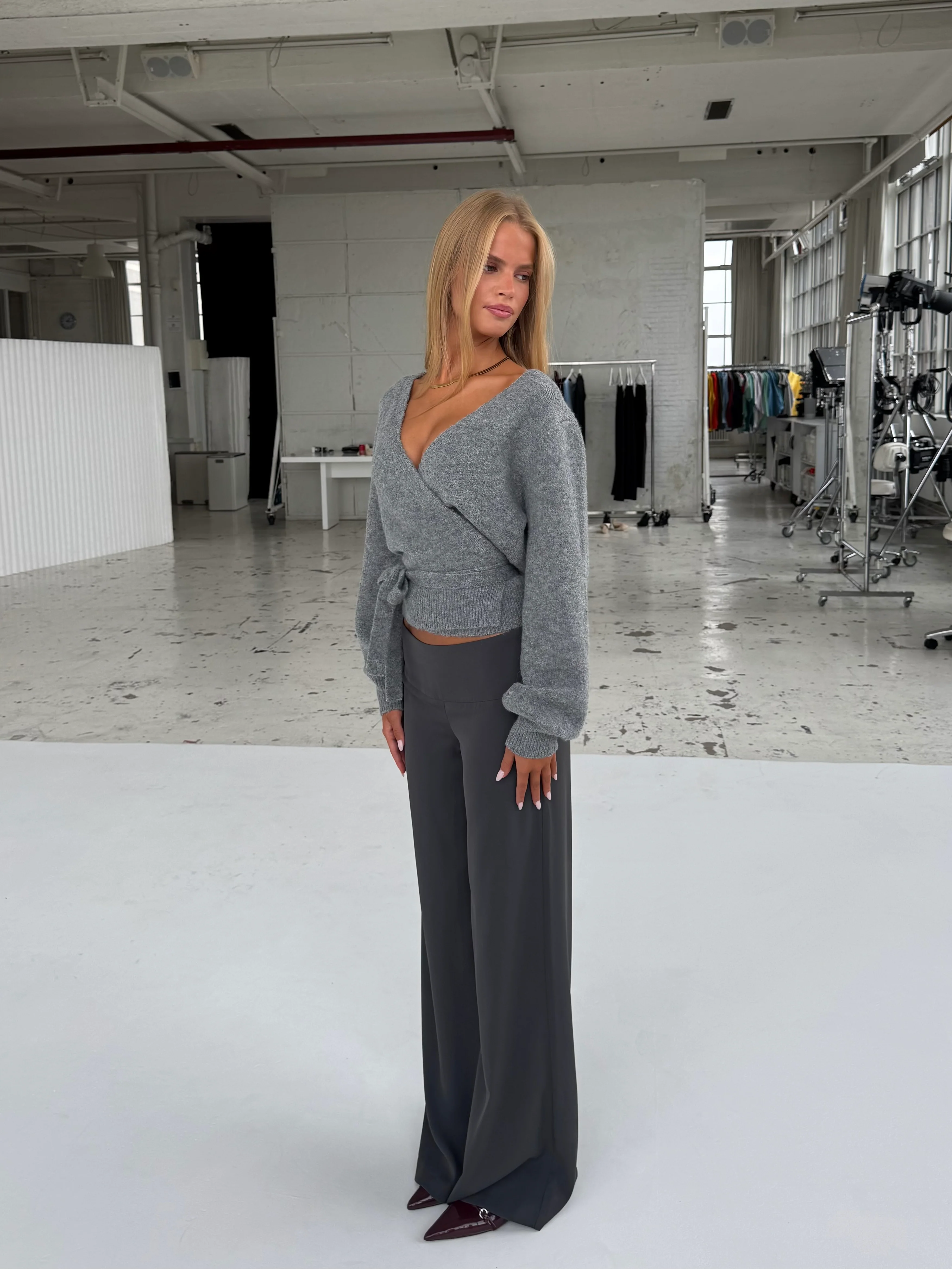 Wool blend wrap cardigan - Mittelgrau - Image 5