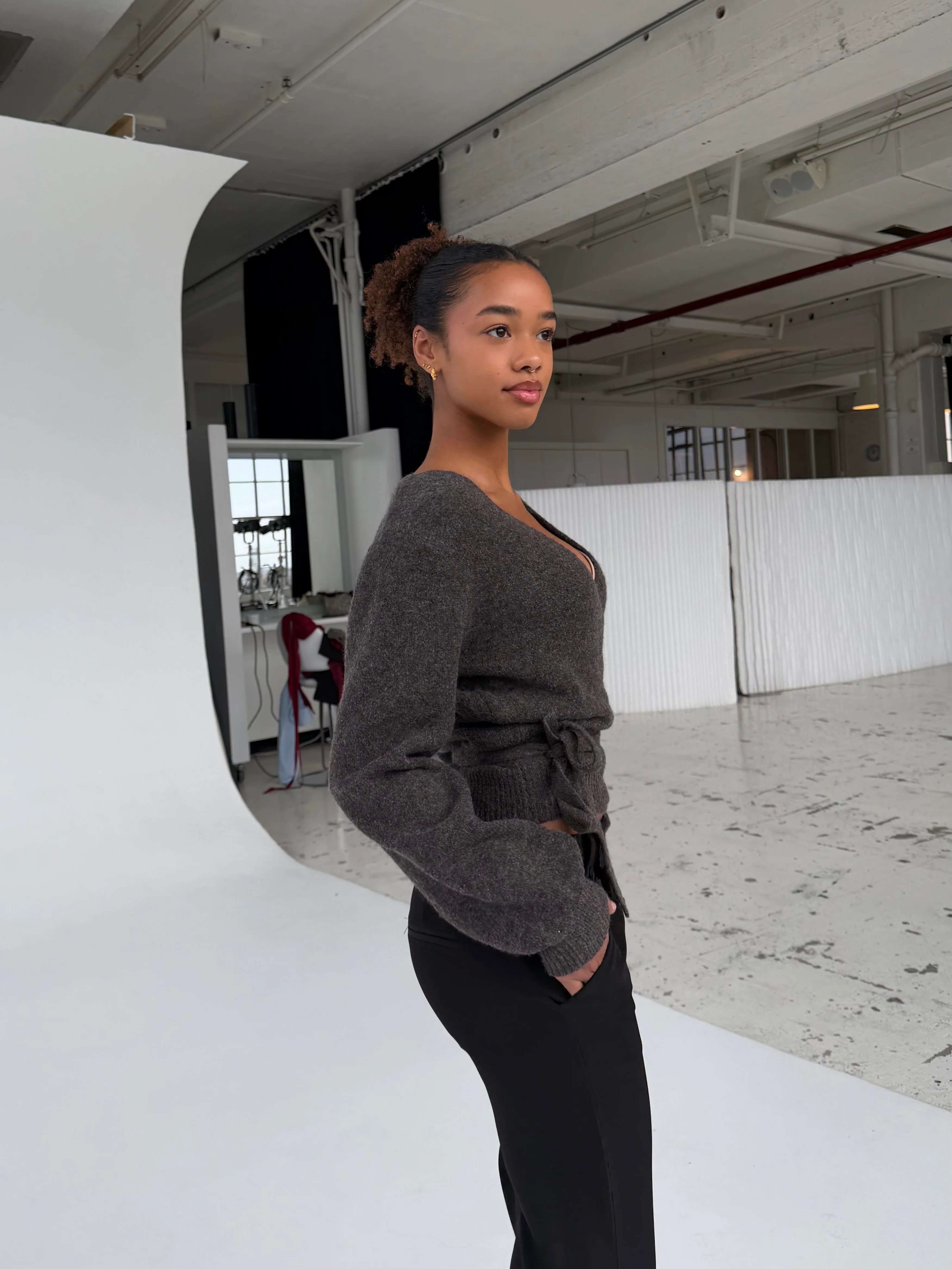 Wool blend wrap cardigan - dunkelgrau/braun - Image 3
