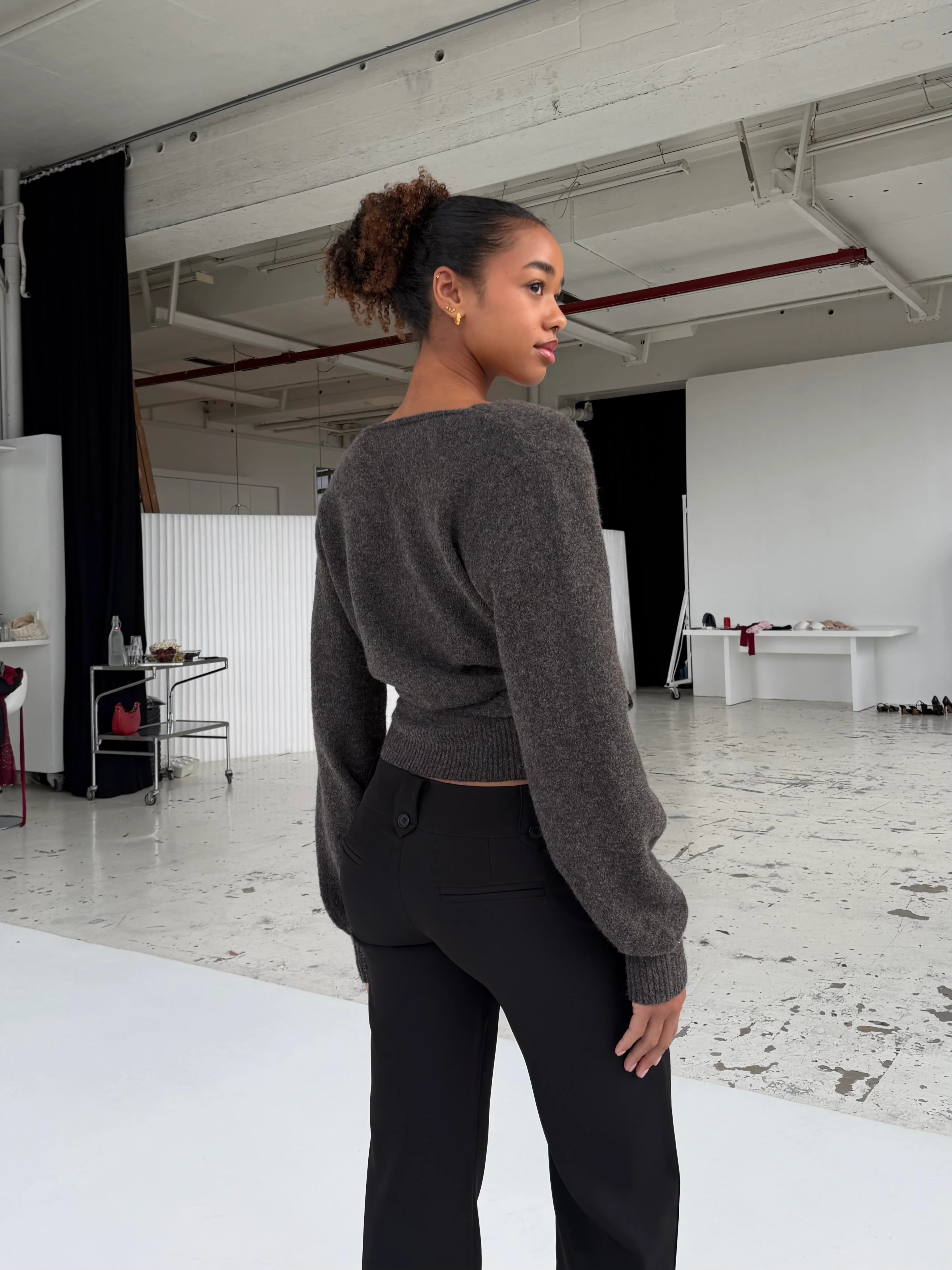 Wool blend wrap cardigan - dunkelgrau/braun - Image 4